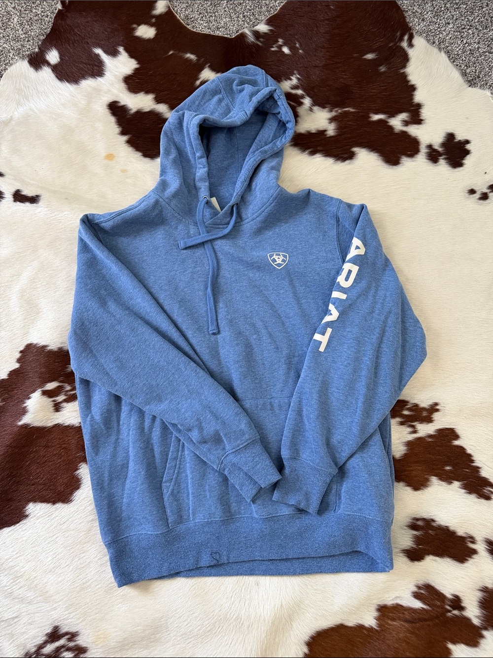 Ariat Heather Blue Hooded Sweatshirt with Sleeve Logo